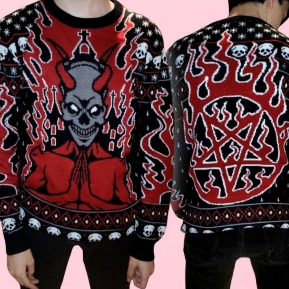 Killstar Festive As Fck AF Goth Holiday Christmas Ugly Pentagram Sweater (S)